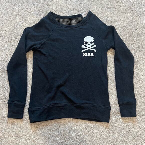 Soulcycle Women's Skull and Crossbones Black Sweatshirt Mesh Size S‎ - Picture 6 of 8